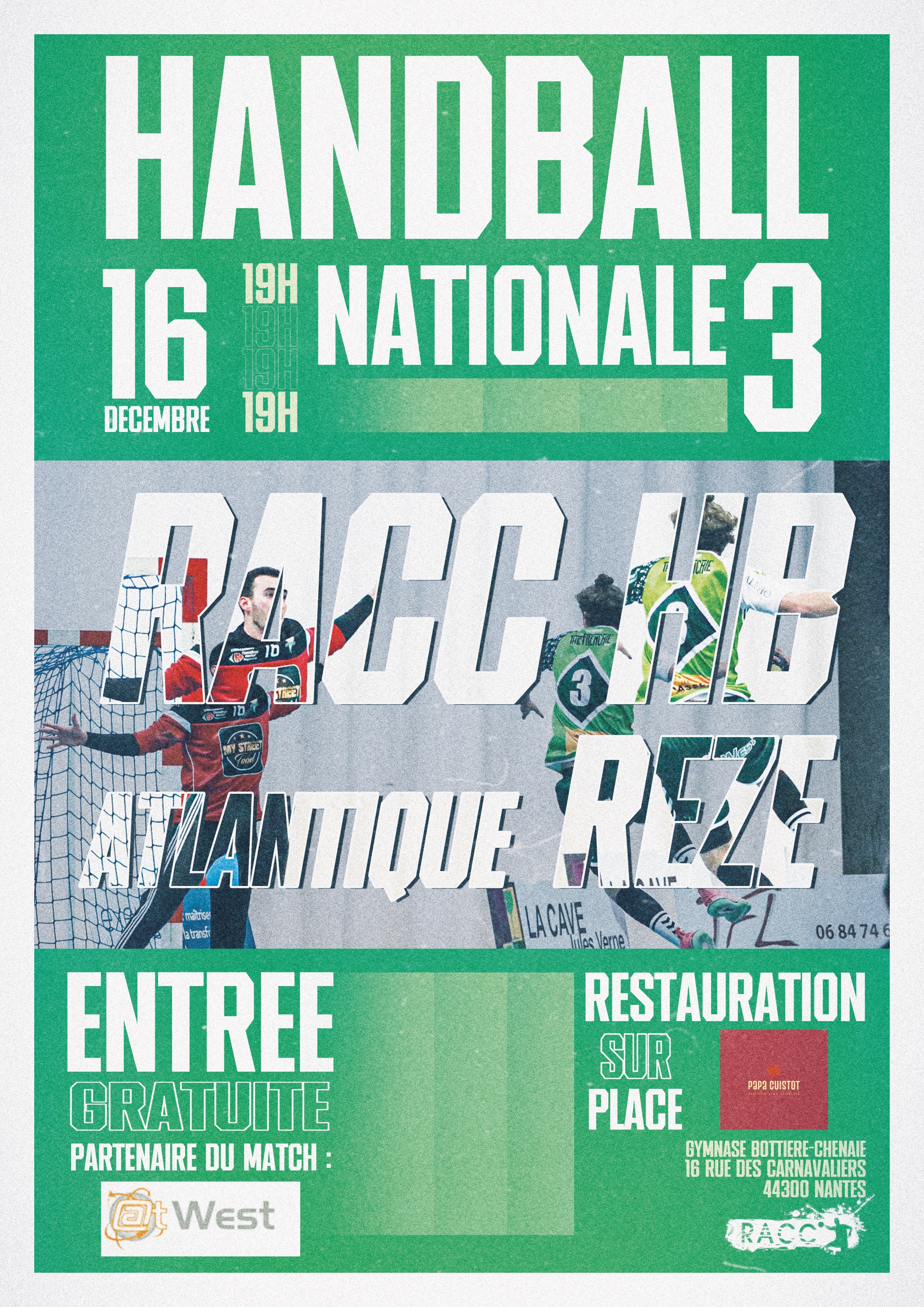Nationale 3 : Racc VS Atlantique Rezé HB le 16 décembre à 19h, gymnase Bottière-Chênaie