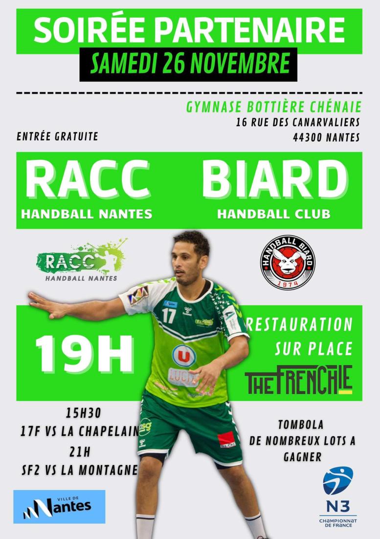 Matches du samedi 26 novembre + Soirée Partenaires au Gymnase Bottière